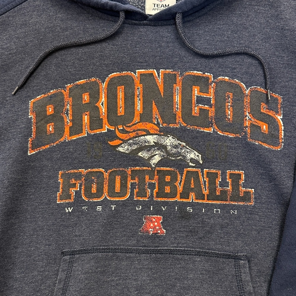 Vintage 90s Denver Broncos NFL Team Apparel Hoodie Mens XL West Division Blue - Picture 2 of 8
